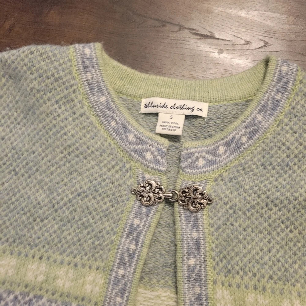 Telluride Clothing Company 100% Wool Nordic Fair Isle Cardigan Sweater Size S - Picture 3 of 5